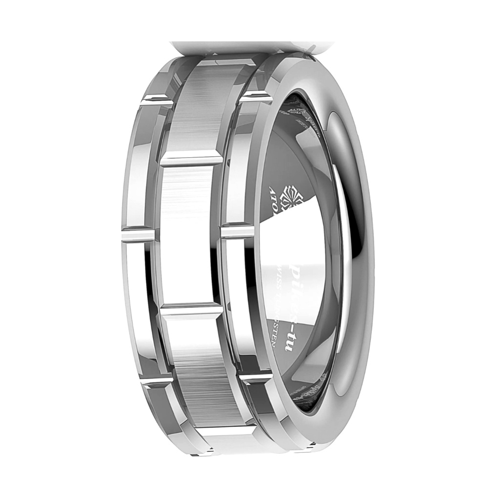 8mm Men's Tungsten Carbide Ring
Silver Wedding Band Brick Pattern Size 13
